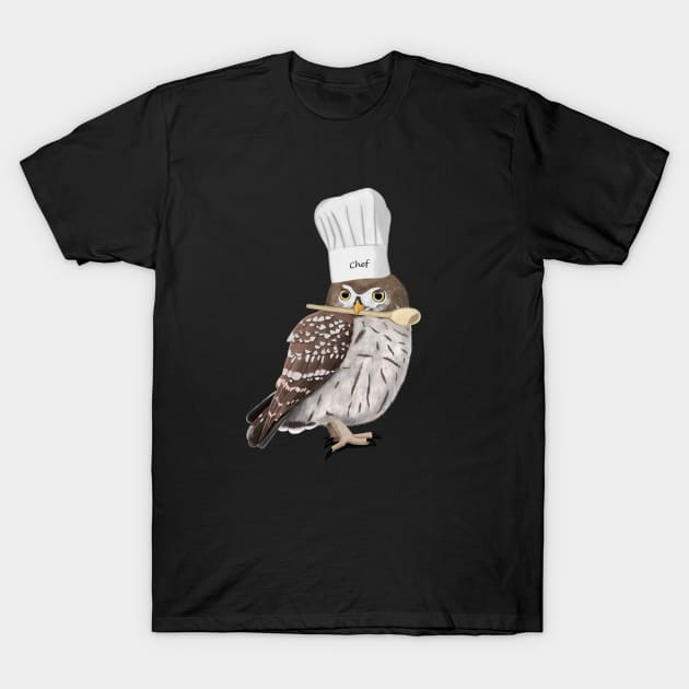 Little Owl Kitchen Chef Hat Cooking Funny Bird T-Shirt by jzbirds